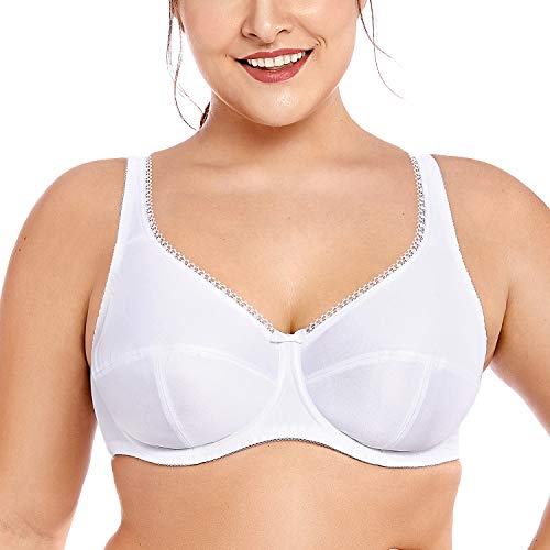 DELIMIRA - Sujetador con Aros sin Relleno Grandes Bustos para Mujer Blanco 105D