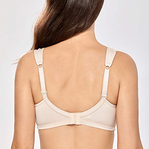 DELIMIRA - Sujetador de Copa Blanda Sin Aros Sin Relleno Talla Grande para Mujer Beige 115G