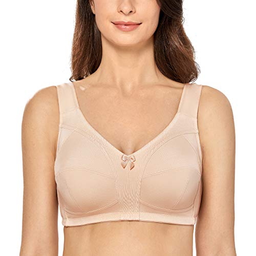 DELIMIRA - Sujetador de Copa Blanda Sin Aros Sin Relleno Talla Grande para Mujer Beige 115G