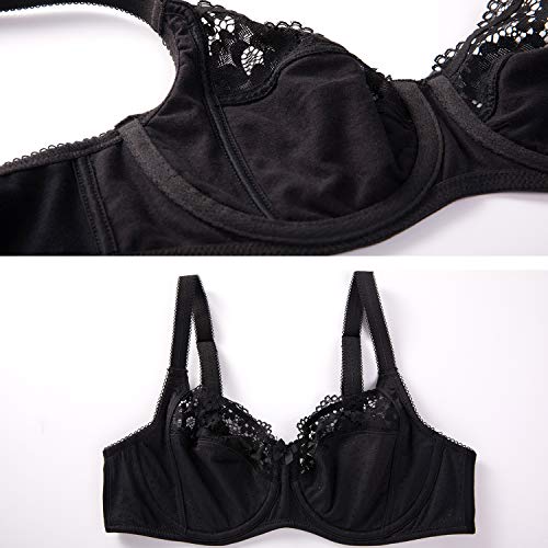 DELIMIRA Sujetador de Copa Completa sin Relleno con Aros de Encaje para Mujer Negro 95D