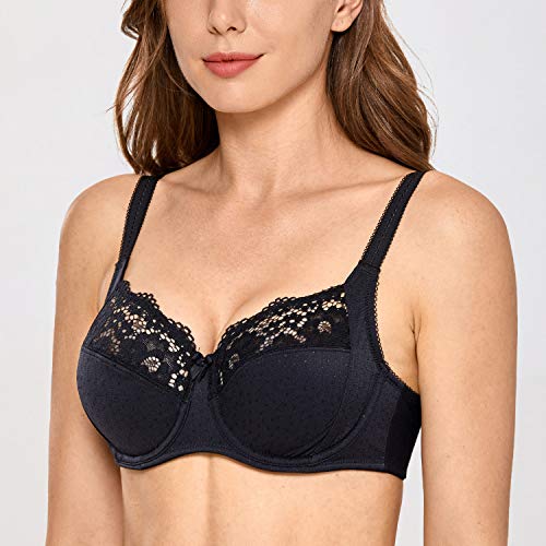 DELIMIRA Sujetador de Copa Completa sin Relleno con Aros de Encaje para Mujer Negro 95D