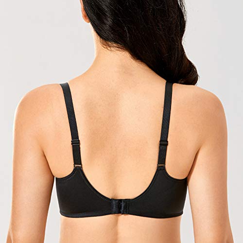 DELIMIRA Sujetador Reductor Copa Completa con Aros Minimizador para Mujer Negro 100B