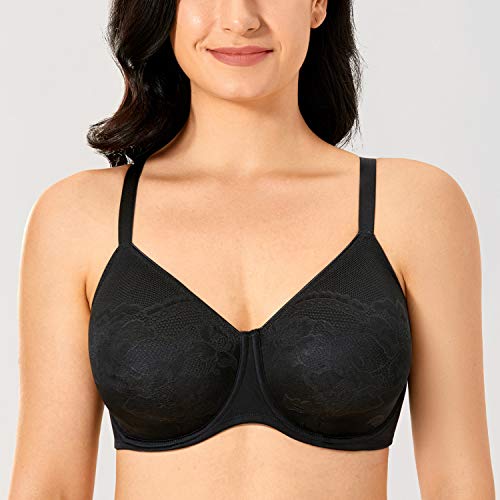 DELIMIRA Sujetador Reductor Copa Completa con Aros Minimizador para Mujer Negro 100B
