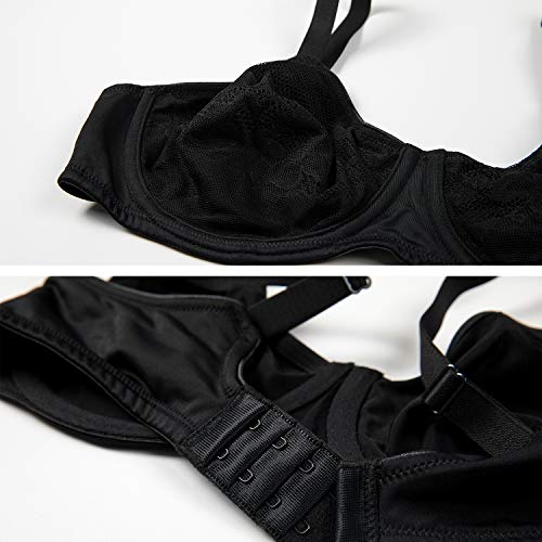 DELIMIRA Sujetador Reductor Copa Completa con Aros Minimizador para Mujer Negro 100B