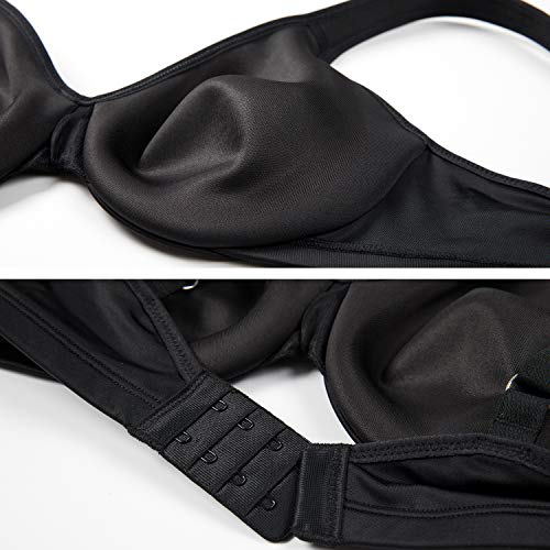 DELIMIRA - Sujetador Reductor Copa Completa con Aros Minimizador para Mujer Negro 110E