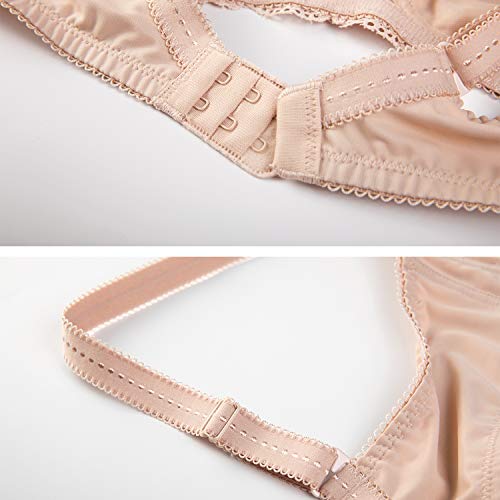 DELIMIRA - Sujetador Reductor Copa Completa con Encaje sin Aros para Mujer Beige 95B