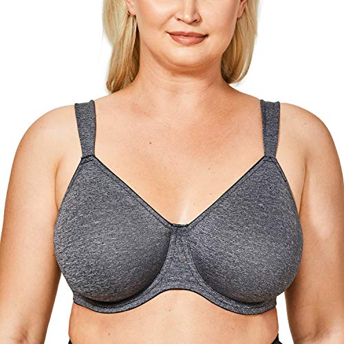 DELIMIRA - Sujetador Reductor Copa Completa Sin Relleno Minimizador para Mujer Gris Jaspeado 105D