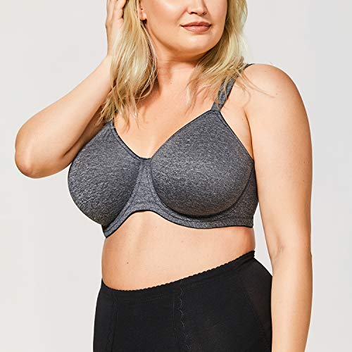 DELIMIRA - Sujetador Reductor Copa Completa Sin Relleno Minimizador para Mujer Gris Jaspeado 105D