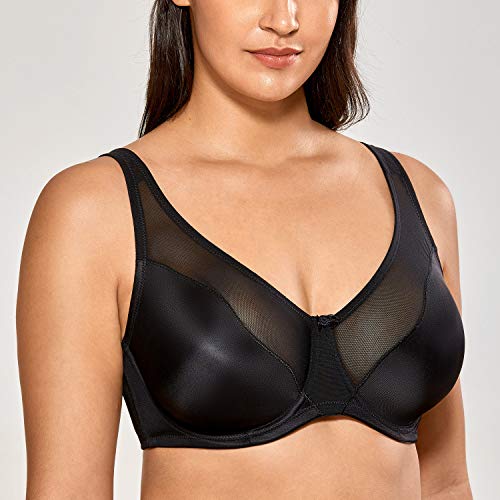 DELIMIRA - Sujetador Reductor Sin Relleno con Aros Minimizer para Mujer Negro 95E