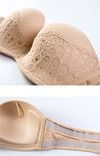 DELIMIRA- Sujetador sin Tirantes con Aros con Relleno de Encaje Beige 110C