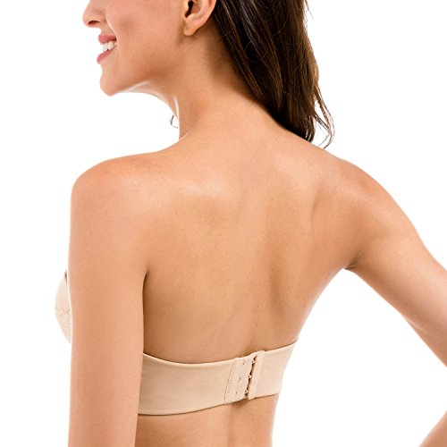 DELIMIRA- Sujetador sin Tirantes con Aros con Relleno de Encaje Beige 110C