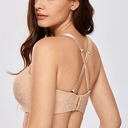 DELIMIRA - Sujetador Sin Tirantes con Aros Invisible para Mujer Beige 110D