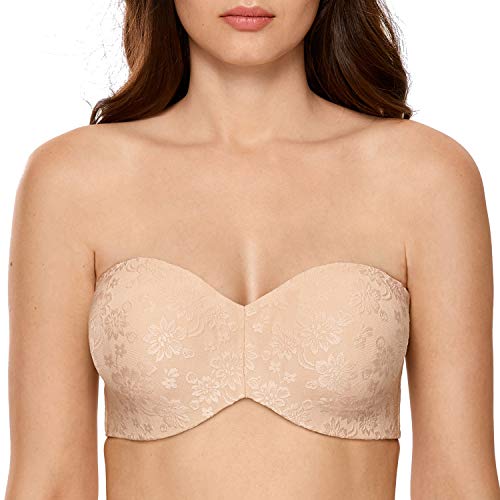 DELIMIRA - Sujetador Sin Tirantes con Aros Invisible para Mujer Beige 110D
