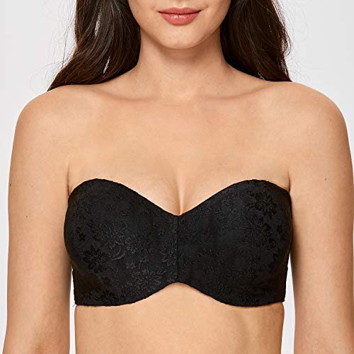 DELIMIRA - Sujetador Sin Tirantes con Aros Invisible para Mujer Negro 105C