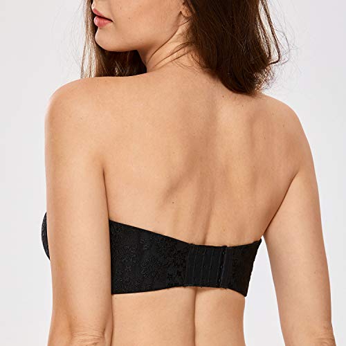 DELIMIRA - Sujetador Sin Tirantes con Aros Invisible para Mujer Negro 105C