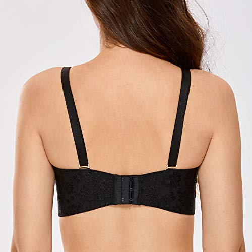 DELIMIRA - Sujetador Sin Tirantes con Aros Invisible para Mujer Negro 105C