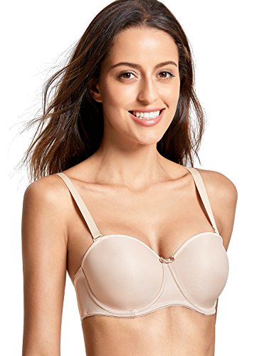 DELIMIRA - Sujetador sin Tirantes con Aros Moldeado Tallas Grandes para Mujer Beige 110G