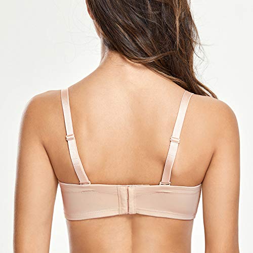 DELIMIRA - Sujetador Sin Tirantes con Aros Sin Relleno de Encaje Floral para Mujer Beige 90E