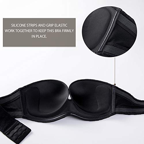 DELIMIRA Sujetador Sin Tirantes Encaje con Relleno para Mujer Talla Grande Negro 100C