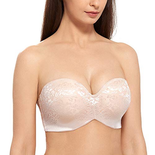 DELIMIRA - Sujetador sin Tirantes Talla Grande Copa Foam con Aros para Mujer Beige 90C