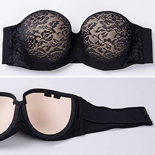 DELIMIRA - Sujetador sin Tirantes Talla Grande Copa Foam con Aros para Mujer Negro 110D