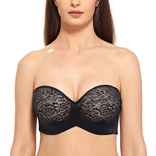 DELIMIRA - Sujetador sin Tirantes Talla Grande Copa Foam con Aros para Mujer Negro 110G