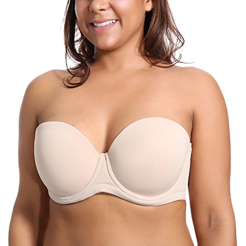 DELIMIRA - Sujetador sin Tirantes Tallas Grandes Push Up de Silicona para Mujer Beige 95C
