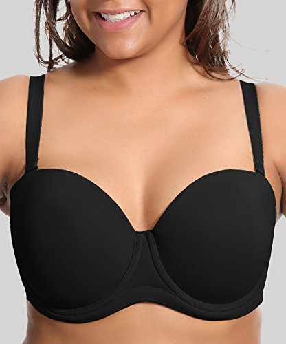 DELIMIRA - Sujetador sin Tirantes Tallas Grandes Push Up de Silicona para Mujer Negro 95C