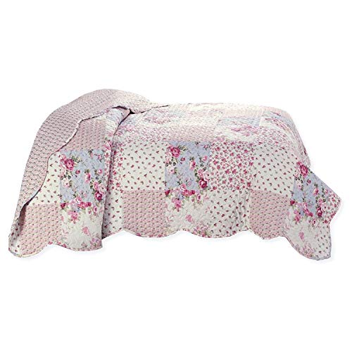 Delindo Lifestyle® Colcha de patchwork rosas en estilo rústico, colcha de cama en diseño de patchwork, multicolor, 220 x 240 cm