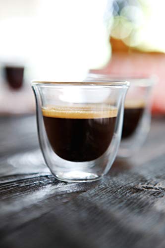 De'Longhi Juego de 2 vasos premium para espresso, apto para lavavajillas, pared doble vidrio templado, transparente, 60 ml