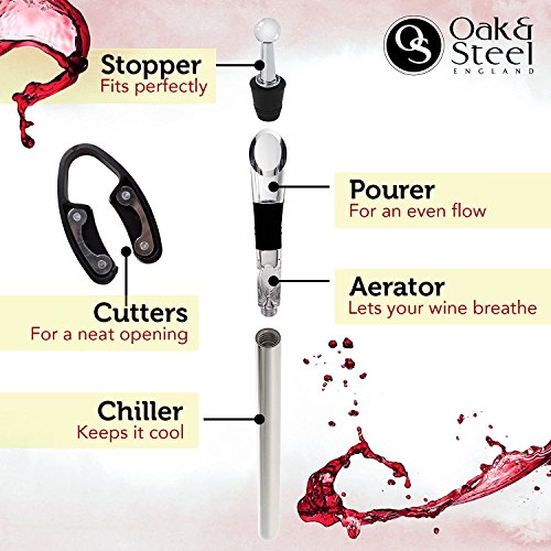 Deluxe 5 en 1 Enfriador, Vertedor y Aireador – Ideal para Enfriamiento de Vino - Utensilio Cortador de Aluminio y Bolsa de Almacenamiento - Accesorio Para Fiestas Eventos – Regalo para Navidad