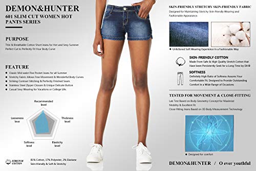 Demon&Hunter 601 Shorts Series Mujer Pantalones Vaqueros Cortos Jeans DH6002(26)