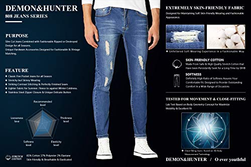 Demon&Hunter Juveniles SeriesSkinny Jeans delgado para Hombres Dh8078 X X normal Azul 33W / 32L