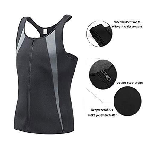 Denise Lamb Chaleco de Sauna con Cremallera Neopreno Deportivo Chaleco de Sudor Tank Top para Adelgazamiento de Sudoración Muscular (Color : Gray, Size : XXXL)