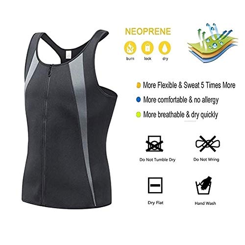 Denise Lamb Chaleco de Sauna con Cremallera Neopreno Deportivo Chaleco de Sudor Tank Top para Adelgazamiento de Sudoración Muscular (Color : Gray, Size : XXXL)