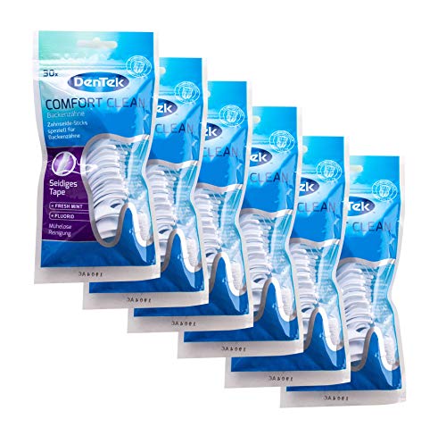 DenTek - Soportes de hilo dental Comfort Clean, para molares, para dientes con bruxismo, sabor menta, 6 paquetes