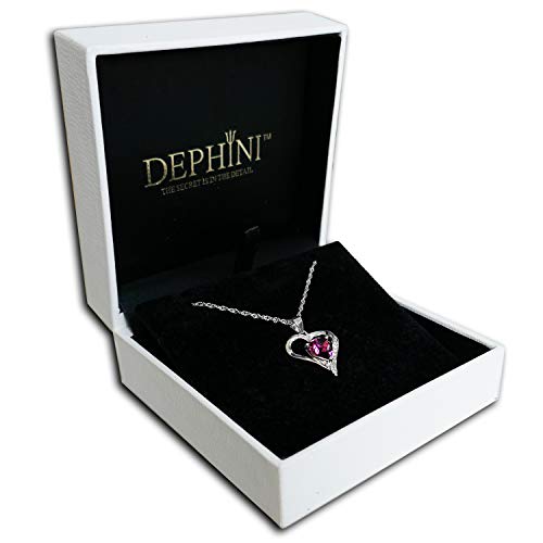 DEPHINI - Collar con colgante de corazón de plata de ley 925 con circonita blanca y piedra natal rosa adornada
