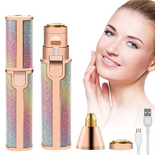 Depiladora Facial Mujer, Eléctrica Depiladora Cejas Afeitadora Removedor de Vello 2 en 1 Maquina Depilar Facial USB Recargable Impermeable Portátil sin Dolor Luz LED