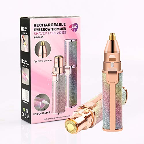 Depiladora Facial Mujer, Eléctrica Depiladora Cejas Afeitadora Removedor de Vello 2 en 1 Maquina Depilar Facial USB Recargable Impermeable Portátil sin Dolor Luz LED