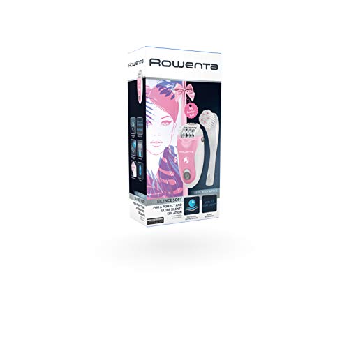 Depiladora Rowenta SILENCE SOFT EP5617F0 - Cabezal giratorio 24 pinzas de alta precisión con tecnología Micro-Contact, 2 velocidades, Sistema de masaje, Cepillo limpiador, Neceser, Cepillo Facial