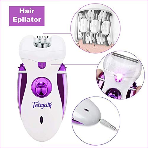 Depiladoras Facial Mujer Afeitadora Electrica Depilación Femenina Recortadora Bikini Fairycity 4 en 1 Máquina de Afeitar Pedicura Depilador con LED para Labio Brazo Piernas Axila Recargable