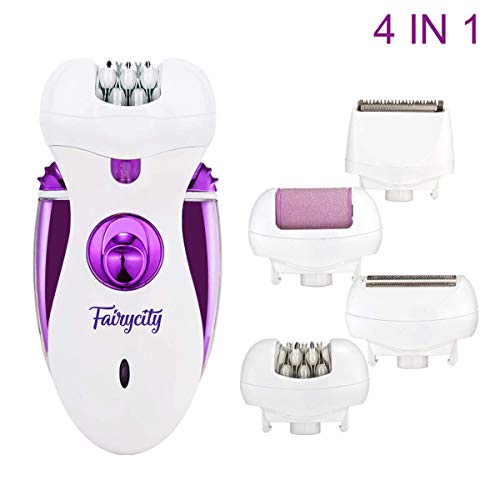 Depiladoras Facial Mujer Afeitadora Electrica Depilación Femenina Recortadora Bikini Fairycity 4 en 1 Máquina de Afeitar Pedicura Depilador con LED para Labio Brazo Piernas Axila Recargable