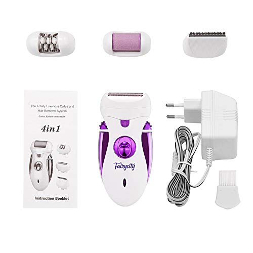 Depiladoras Facial Mujer Afeitadora Electrica Depilación Femenina Recortadora Bikini Fairycity 4 en 1 Máquina de Afeitar Pedicura Depilador con LED para Labio Brazo Piernas Axila Recargable