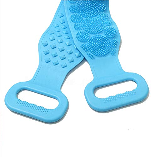 Depurador Espalda Limpieza Corporal Multifuncional Doble Cara Masaje casero Viaje Suave Silicona Ducha Piel Larga duración Exfoliante Baño(Azul)