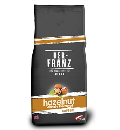 Der-Franz - Café mezcla de Arábica y Robusta, asado, frijoles enteros aromatizado con avellana natural con certificación UTZ, en grano, 1000 g
