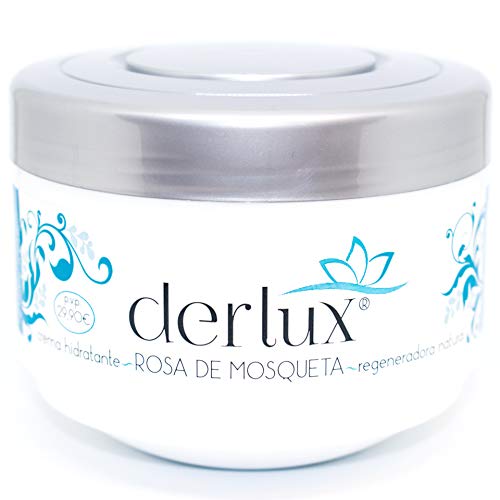 DERLUX - Crema hidratante facial y corporal de ROSA DE MOSQUETA con alto poder de hidratacion presentado en crema de 250 ml. de capacidad