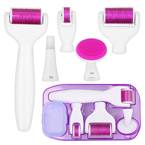 Derma Roller, Kelisidunaec 6 en 1 Rodillo Agujas, Microneedle Derma Roller Rodillo de Micro Agujas Dermaroller por Para Reducir Arrugas, Cicatrices, Celulitis, Estrías para Usar en Cara, Ojos, Cuerpo