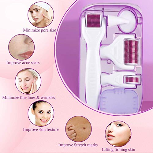 Derma Roller,AMAYGA Rodillo Agujas,Microneedle Derma Roller,Sistema de microagujas 6 en 1 por para reducir arrugas,puntos oscuros,cicatrices,celulitis,estrías para usar en cara,cuerpo