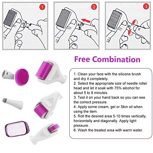 Derma Roller,AMAYGA Rodillo Agujas,Microneedle Derma Roller,Sistema de microagujas 6 en 1 por para reducir arrugas,puntos oscuros,cicatrices,celulitis,estrías para usar en cara,cuerpo