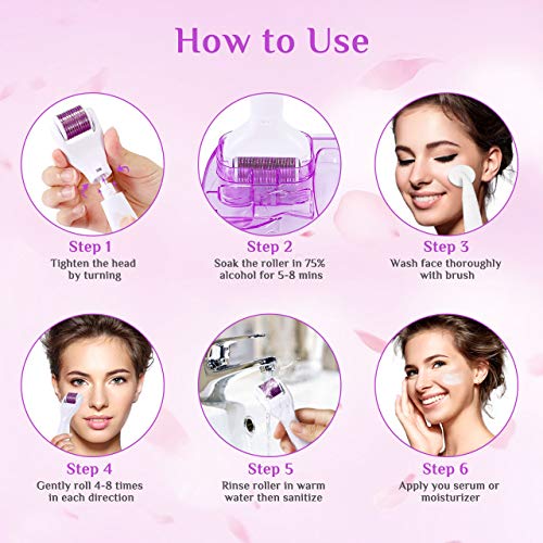 Dermaroller, Winpok 6 en 1 Derma Roller, Derma roller, Ideal para tratar cara, Anti-Edad, Antiarrugas, rodillo facial titanio, por Ojos, Cara, Cuerpo (morado)